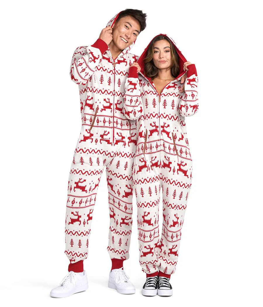 Women's Red and White Fair Isle Knit Jumpsuit - Image 5
