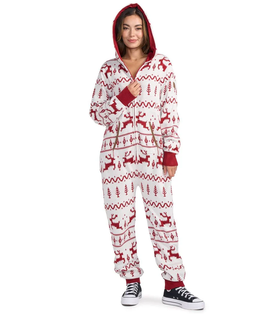 Women's Red and White Fair Isle Knit Jumpsuit - Image 6