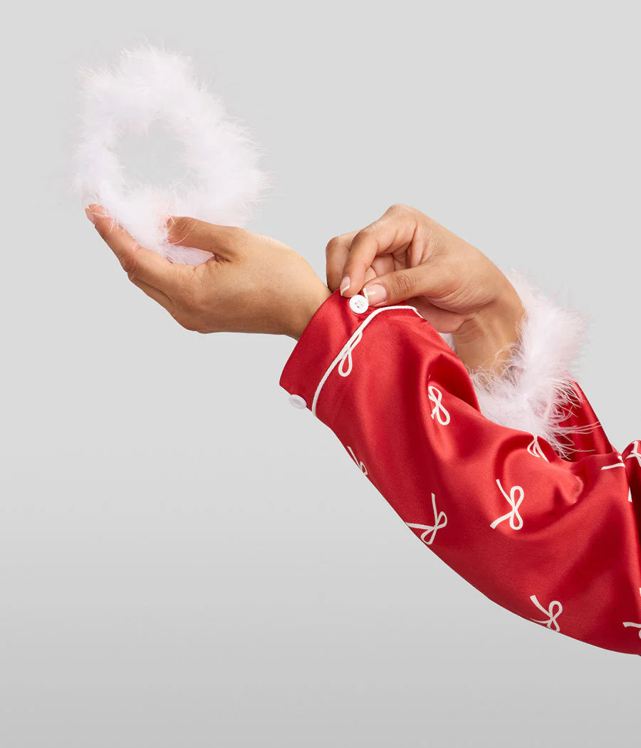 Women's Christmas Bow Satin Feather Pajama Set - Image 7