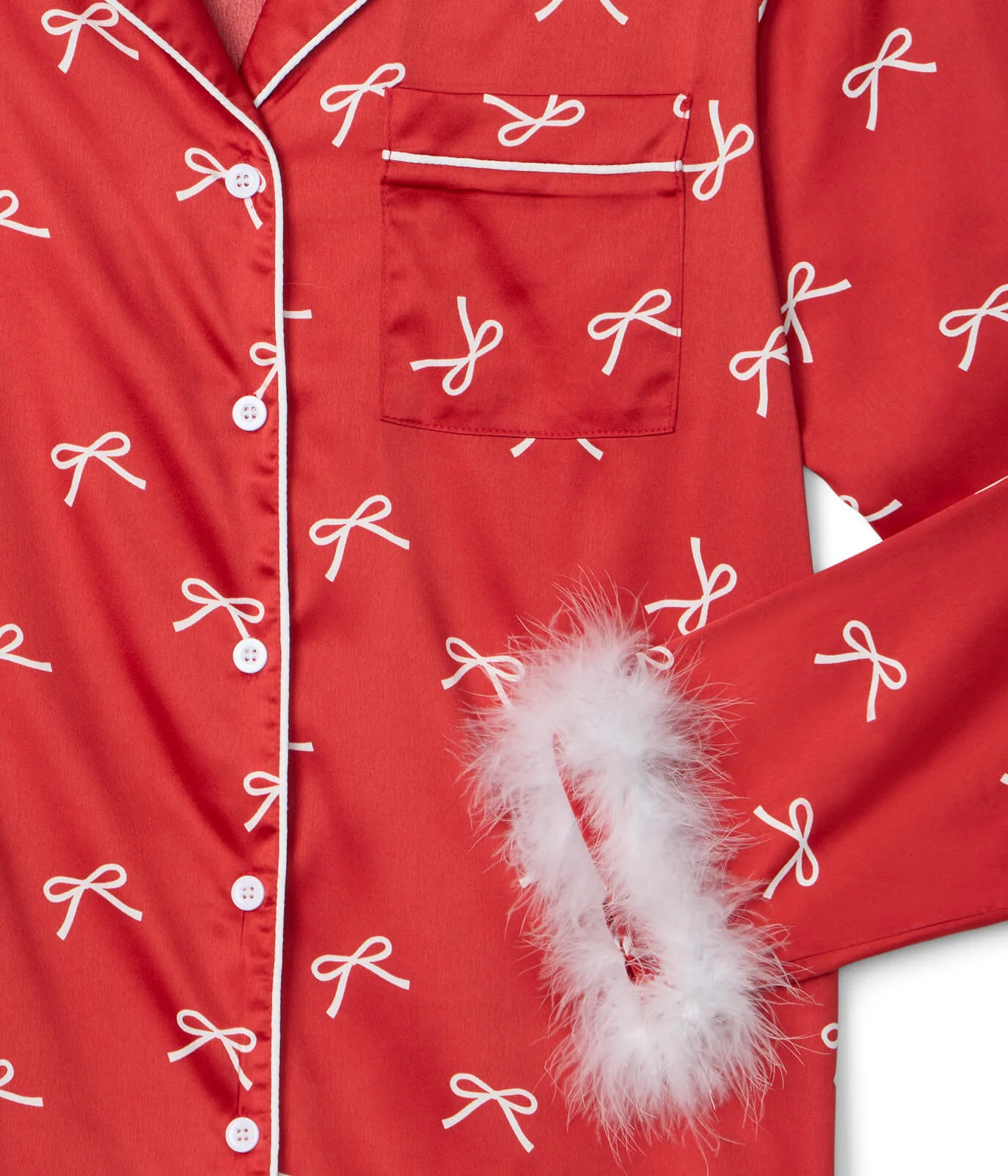 Women's Christmas Bow Satin Feather Pajama Set - Image 8