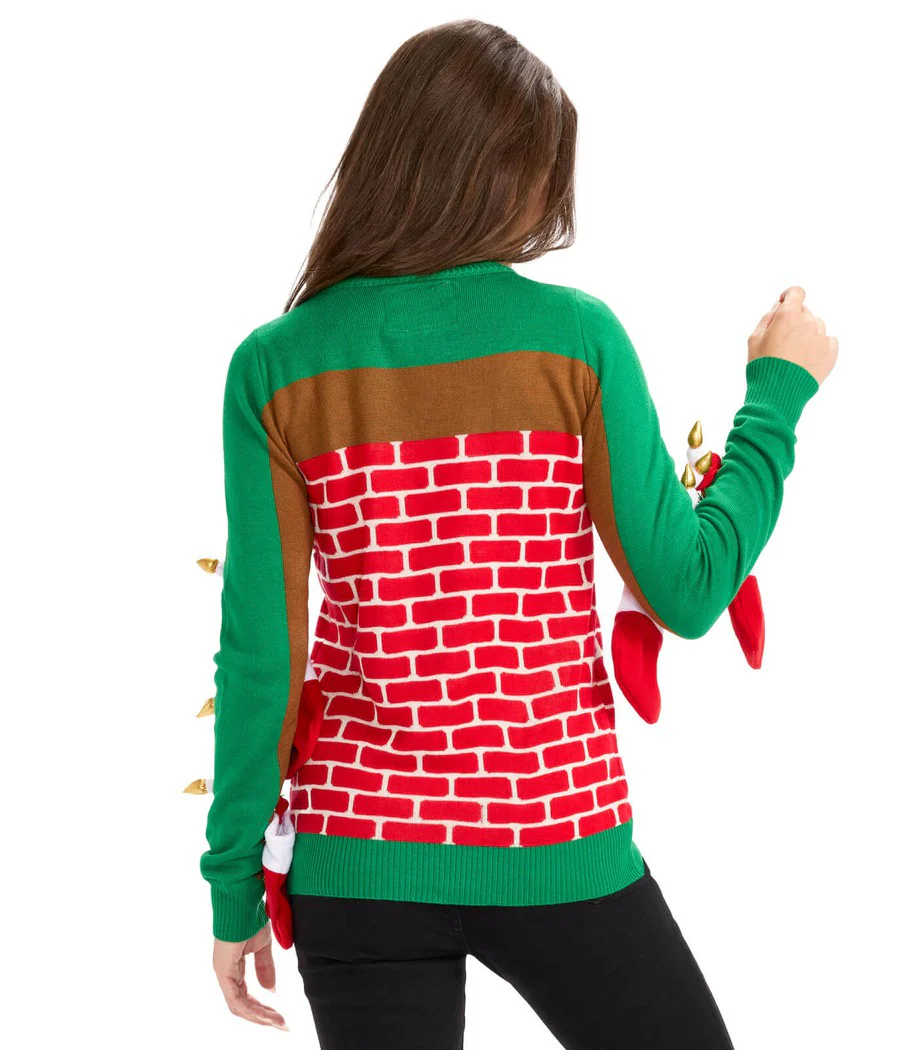 Women's Festive Fireplace Light Up Ugly Christmas Sweater - Image 2
