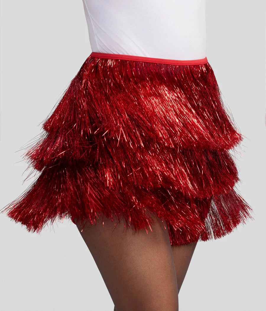 Women's Red Tinsel Fringe Shorts - Image 4