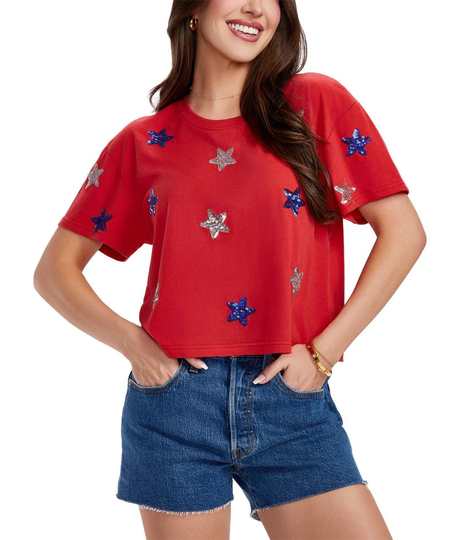 Women's Stars of Summer Sequin Cropped Tee