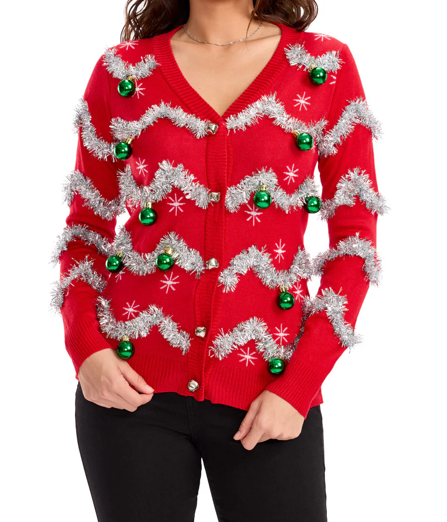 Women's Tinsel Ugly Christmas Cardigan Sweater - Image 3
