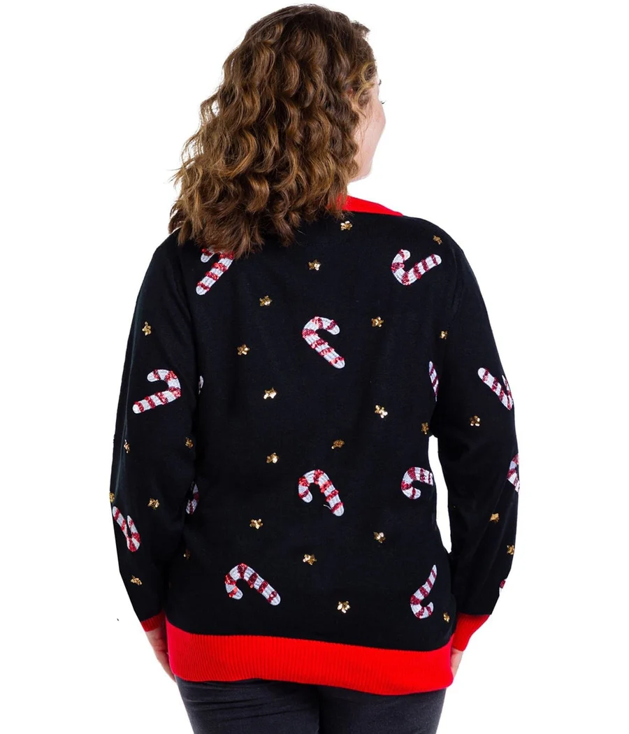 Women's Sequin Candy Cane Plus Size Cardigan Sweater - Image 2