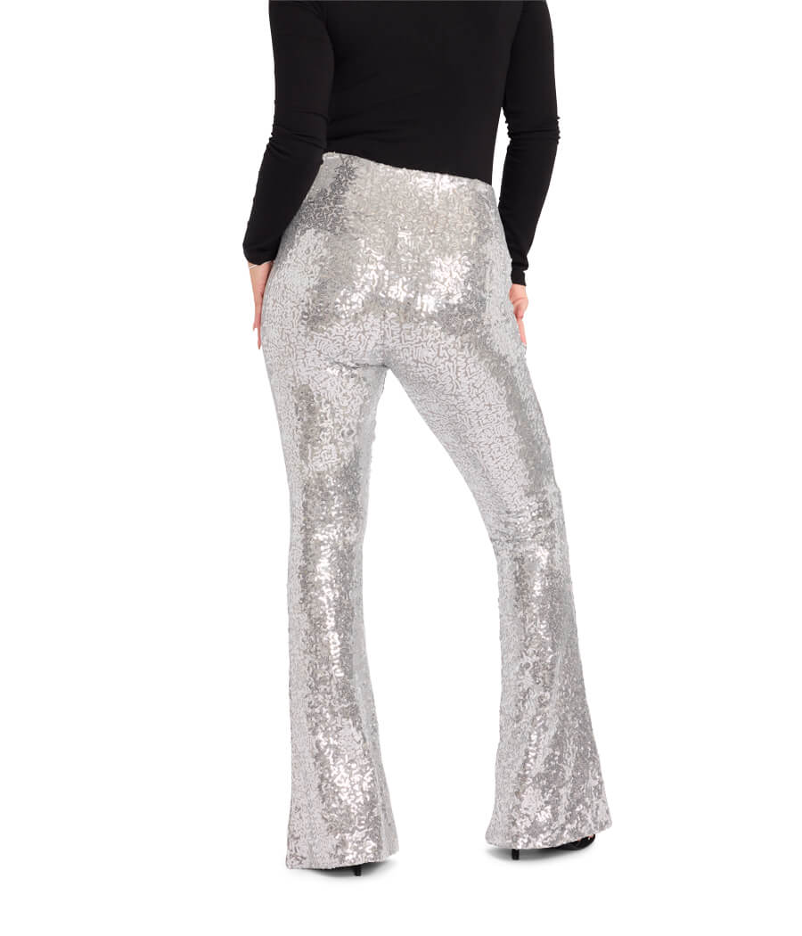 Silver Sequin Flare Leggings - Image 2