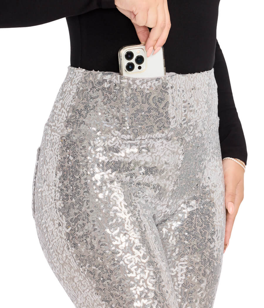 Silver Sequin Flare Leggings - Image 3