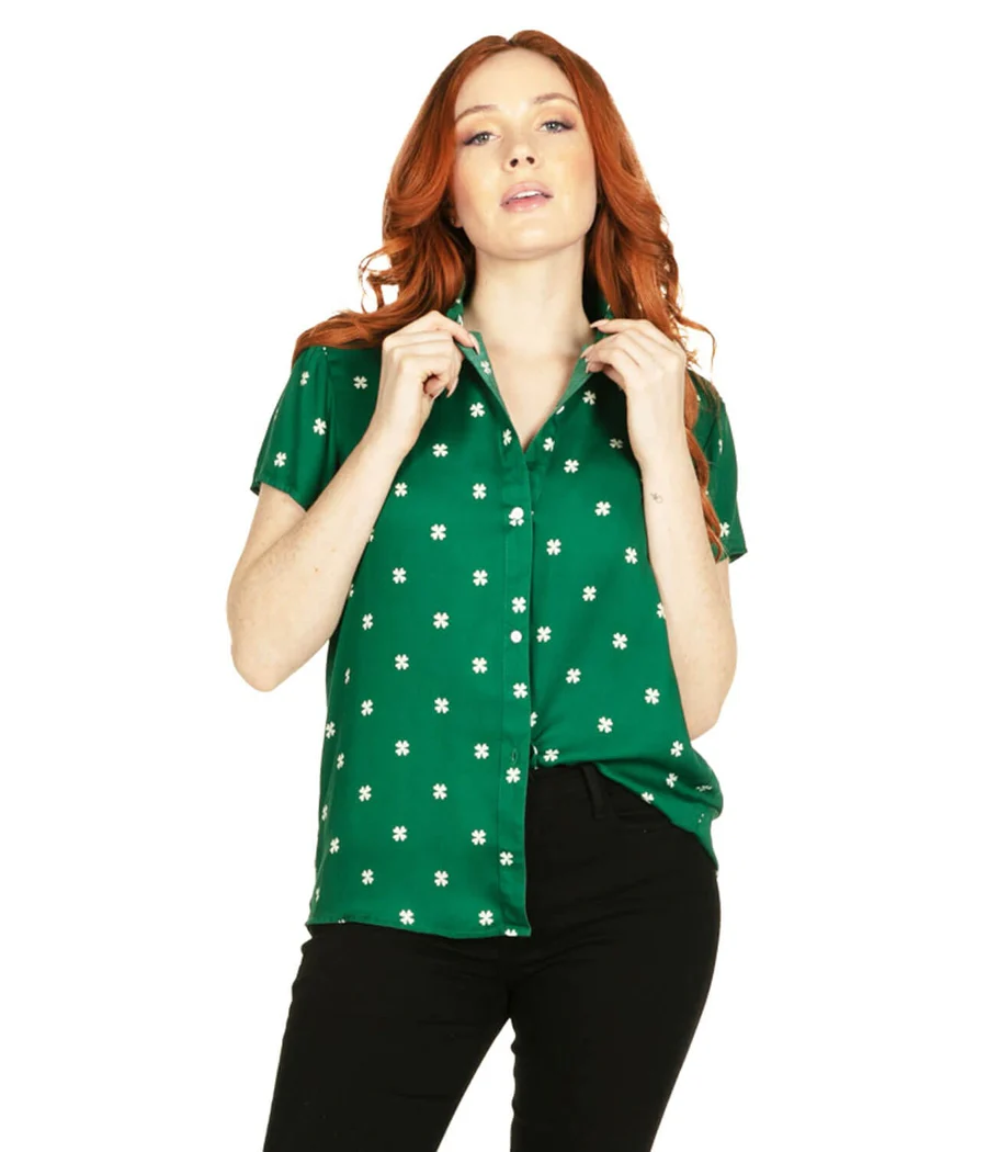 Women's Simple Clover Button Down Shirt - Image 3