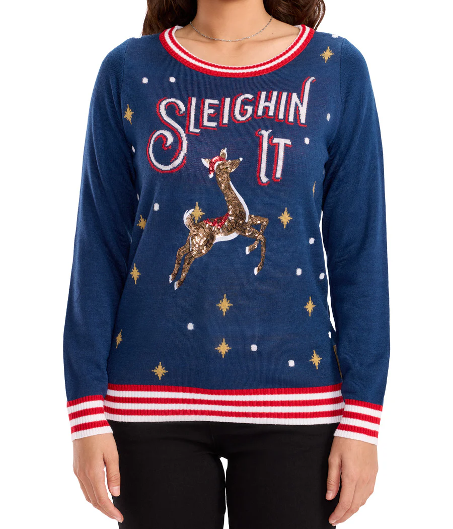 Women's Sleighin' It Ugly Christmas Sweater - Image 4