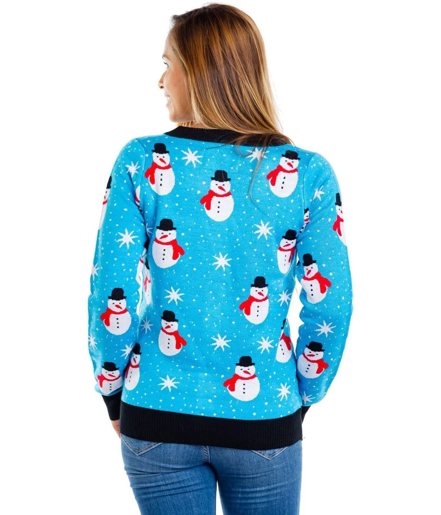 Women's Snazzy Snowman Cardigan Sweater - Image 2