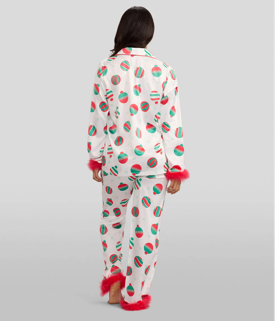 Women's Elegant Ornaments Satin Feather Pajama Set - Image 3
