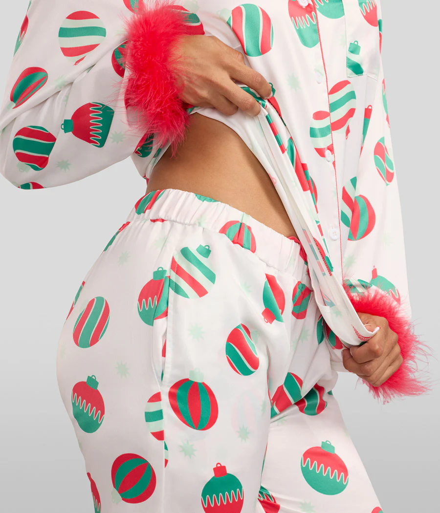 Women's Elegant Ornaments Satin Feather Pajama Set - Image 6