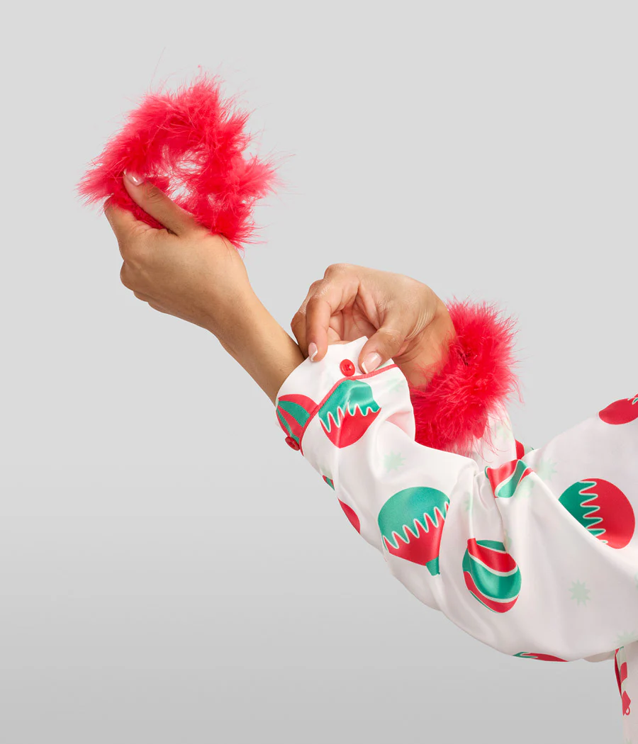Women's Elegant Ornaments Satin Feather Pajama Set - Image 7