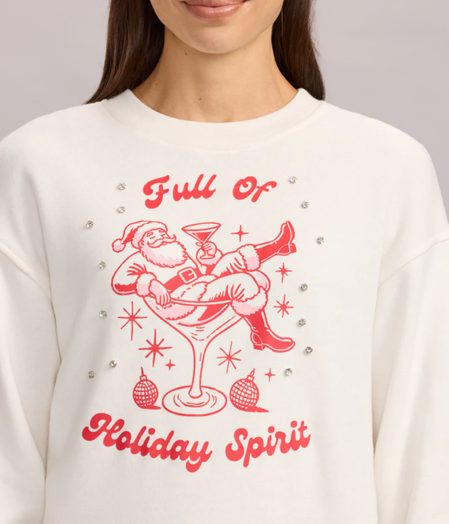 Women's Full of Holiday Spirit Rhinestone Embellished Sweatshirt - Image 3
