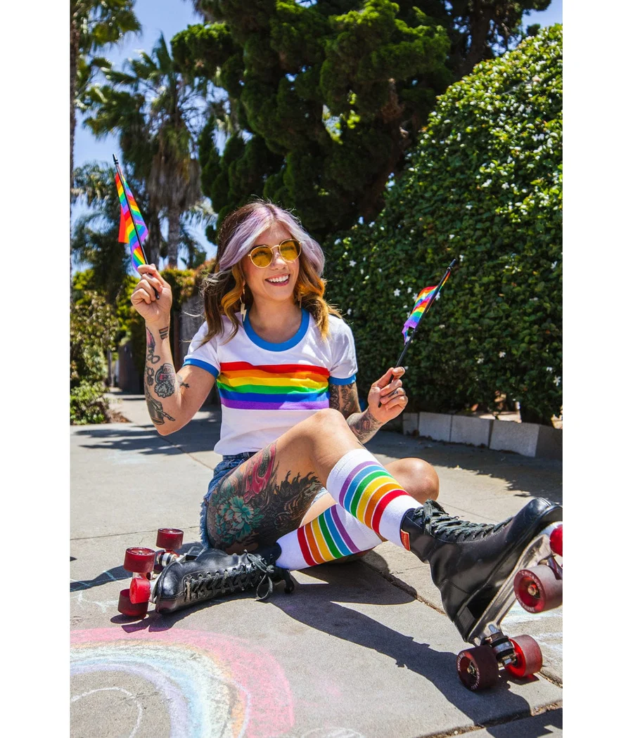 Women's White Rainbow Socks (Fits Sizes 6-11W) - Image 4