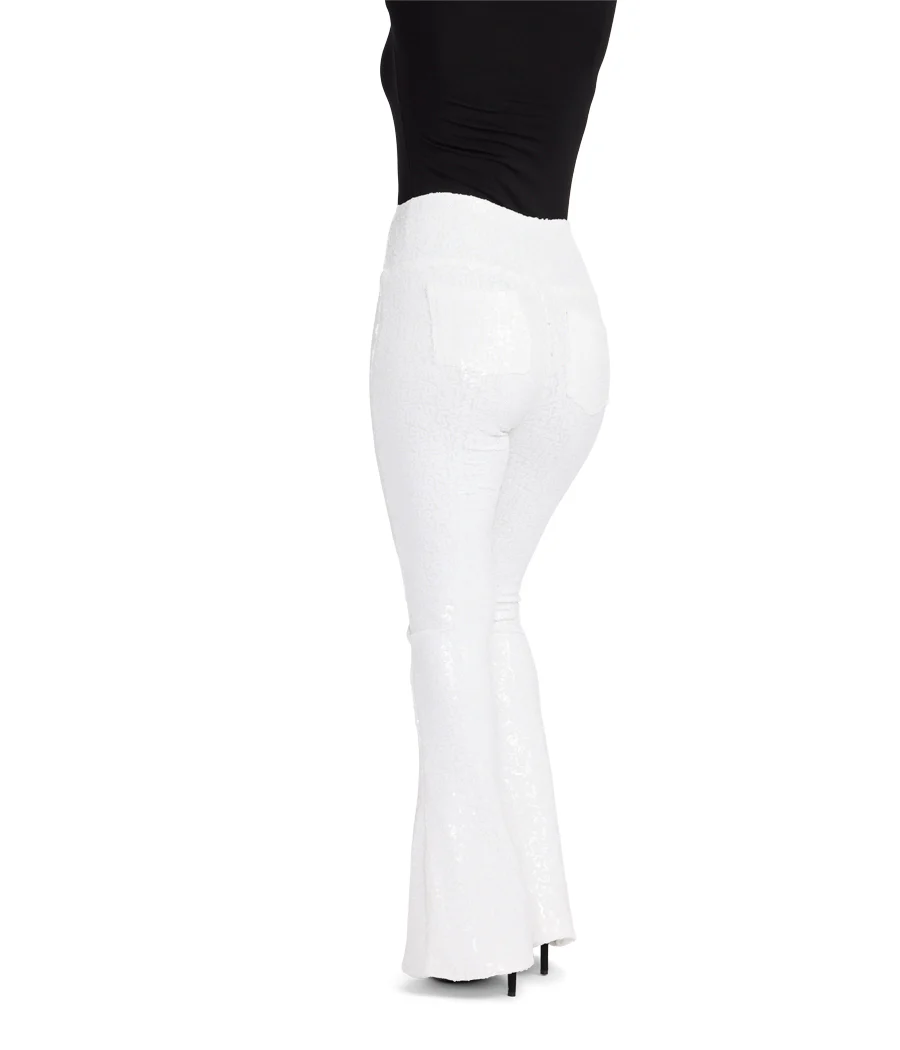 White Sequin Flare Leggings - Image 2
