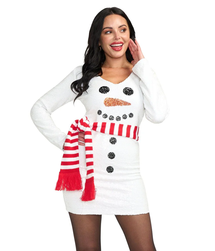 Women's Snowman Scarf Sequin Dress - Image 2